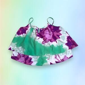 MM Couture by Miss Me Green Purple Tie Dye Layered Crop Top Size L